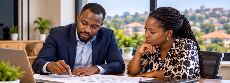 A Matrix Properties consultant reviewing property plans with a client
